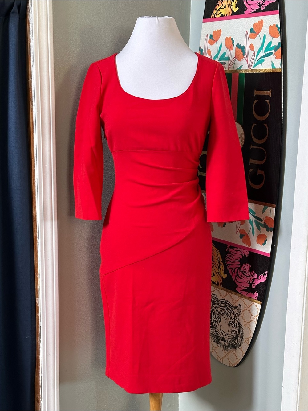 Diane Von Furstenberg Vibrant Red Scoop-Neck Sheath Bodycon Dress Formal Wedding